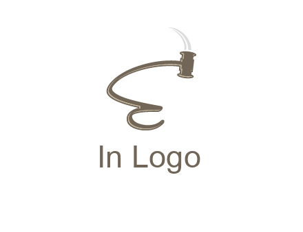 gavel forming the letter e logo