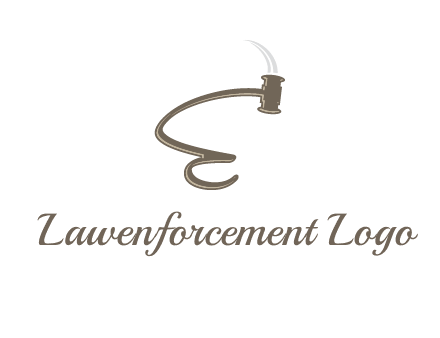 gavel forming the letter e logo