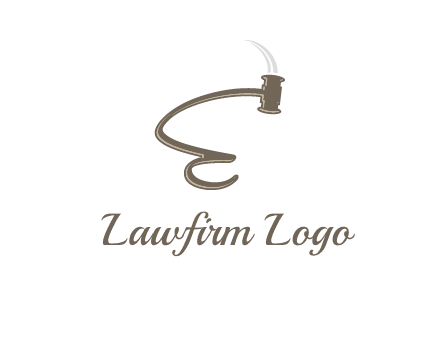 gavel forming the letter e logo