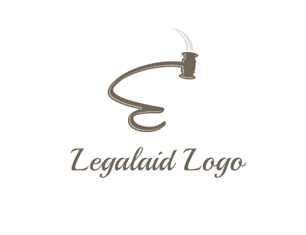 gavel forming the letter e logo