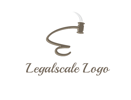 gavel forming the letter e logo