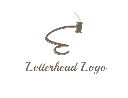 gavel forming the letter e logo