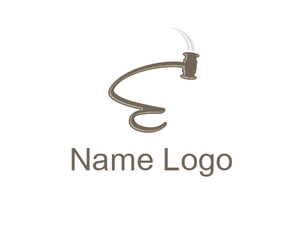 gavel forming the letter e logo