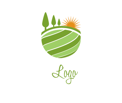 trees and sun on field agriculture logo
