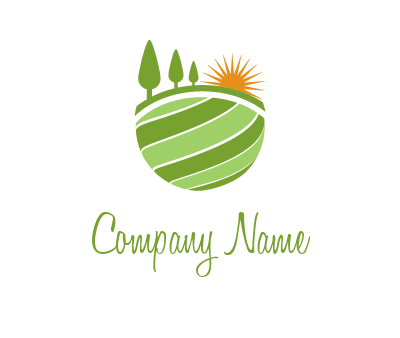 trees and sun on field agriculture logo