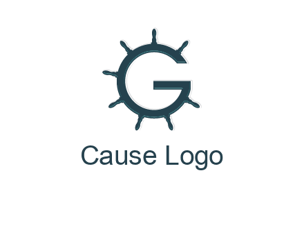 ship wheel forming letter g logo