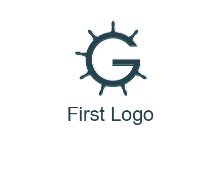 ship wheel forming letter g logo