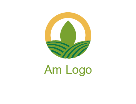 abstract tree and fields in circle logo