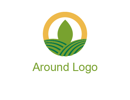 abstract tree and fields in circle logo