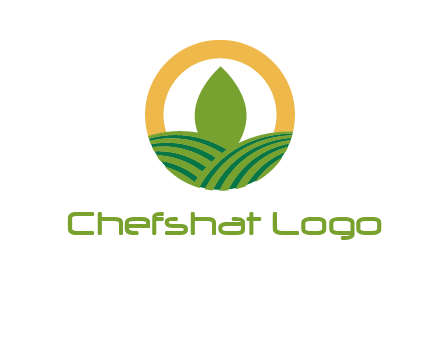 abstract tree and fields in circle logo
