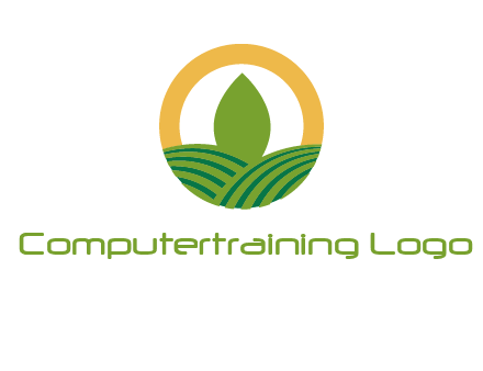 abstract tree and fields in circle logo