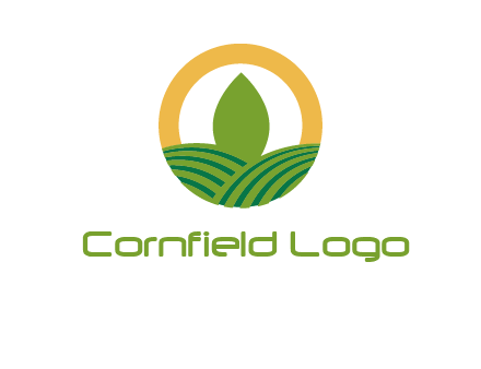 abstract tree and fields in circle logo