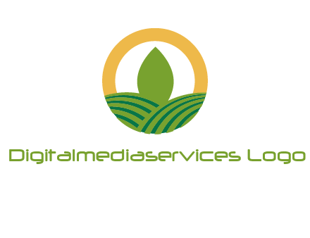 abstract tree and fields in circle logo