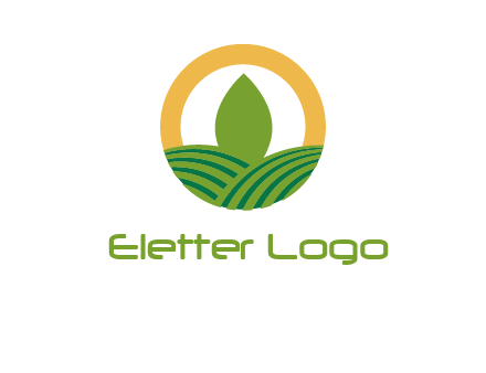 abstract tree and fields in circle logo