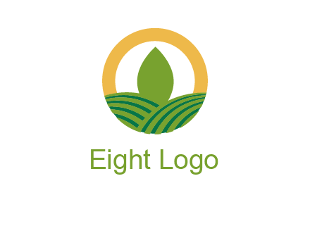 abstract tree and fields in circle logo
