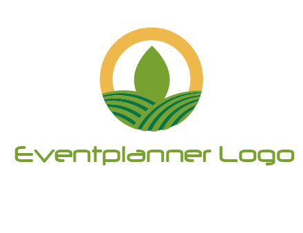 abstract tree and fields in circle logo