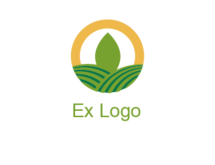 abstract tree and fields in circle logo