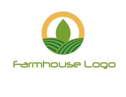 abstract tree and fields in circle logo