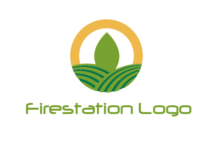abstract tree and fields in circle logo