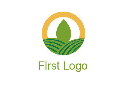 abstract tree and fields in circle logo