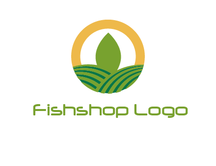 abstract tree and fields in circle logo
