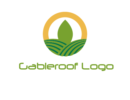 abstract tree and fields in circle logo