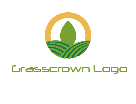 abstract tree and fields in circle logo
