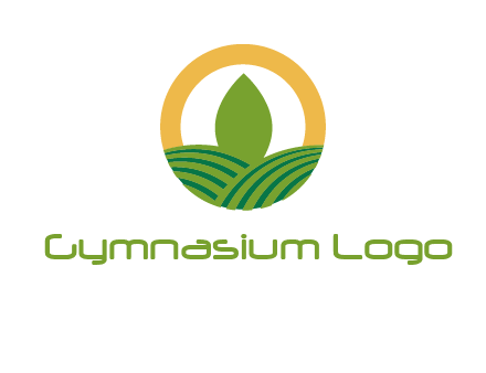 abstract tree and fields in circle logo