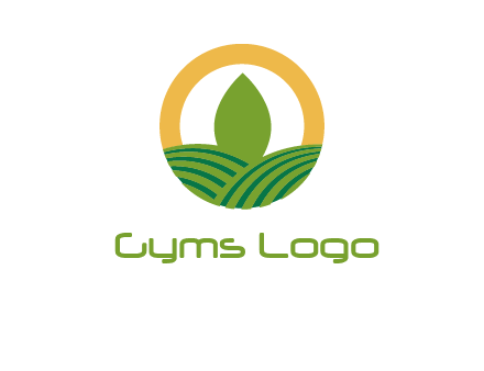abstract tree and fields in circle logo