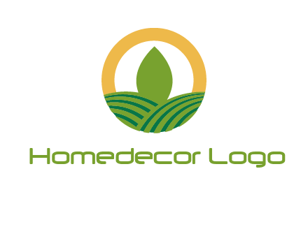 abstract tree and fields in circle logo