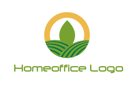 abstract tree and fields in circle logo