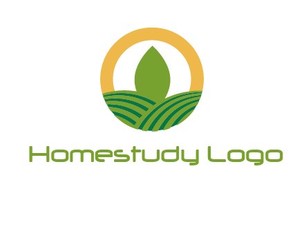 abstract tree and fields in circle logo