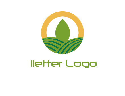 abstract tree and fields in circle logo