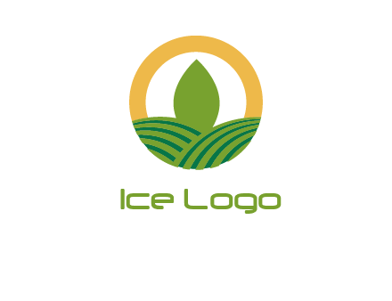 abstract tree and fields in circle logo