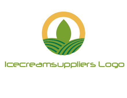 abstract tree and fields in circle logo