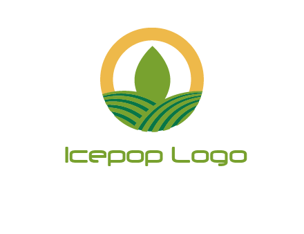 abstract tree and fields in circle logo