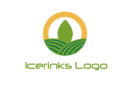 abstract tree and fields in circle logo