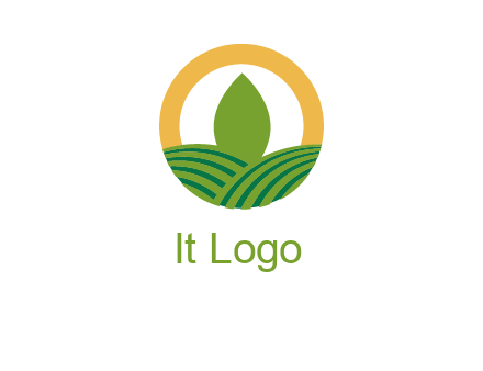 abstract tree and fields in circle logo