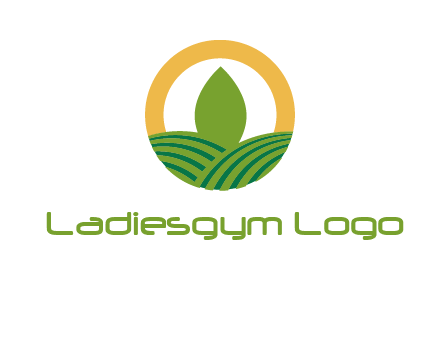 abstract tree and fields in circle logo