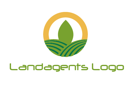 abstract tree and fields in circle logo