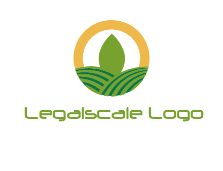 abstract tree and fields in circle logo