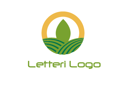 abstract tree and fields in circle logo