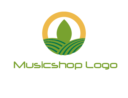 abstract tree and fields in circle logo