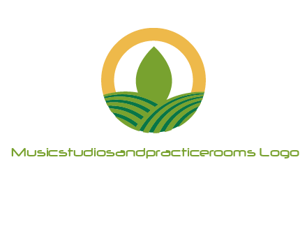 abstract tree and fields in circle logo