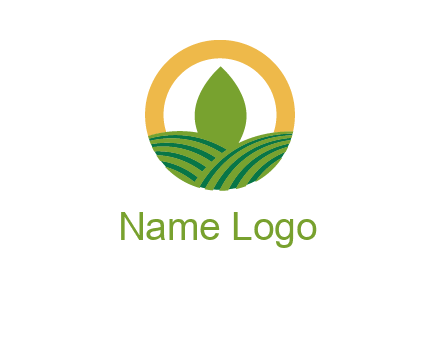 abstract tree and fields in circle logo