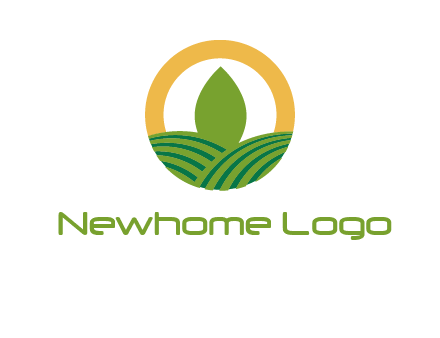 abstract tree and fields in circle logo