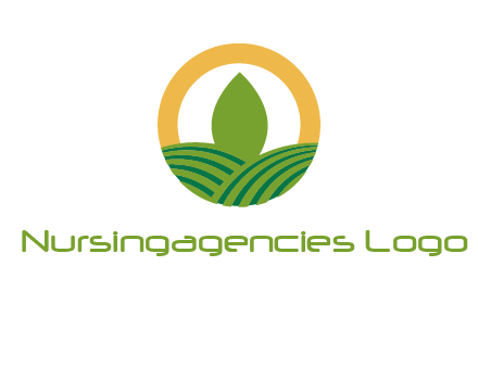 abstract tree and fields in circle logo