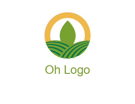 abstract tree and fields in circle logo