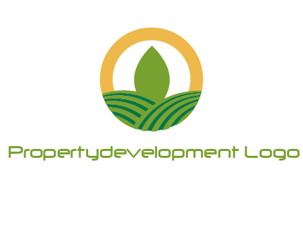 abstract tree and fields in circle logo