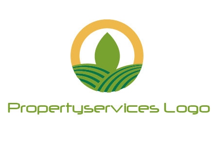 abstract tree and fields in circle logo